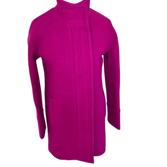 NWT J. Crew Women's Wool Blend Zip Up Winter Cocoon Coat Magenta Pink Size 00 - Picture 1 of 13